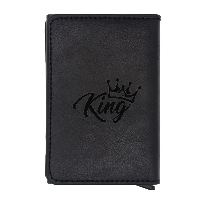 Лазерная гравировка Классический King Crown Rfid держатель для карт мужские кошельки винтажные Короткие Кошельки из искусственной кожи тонкие маленькие кошельки
