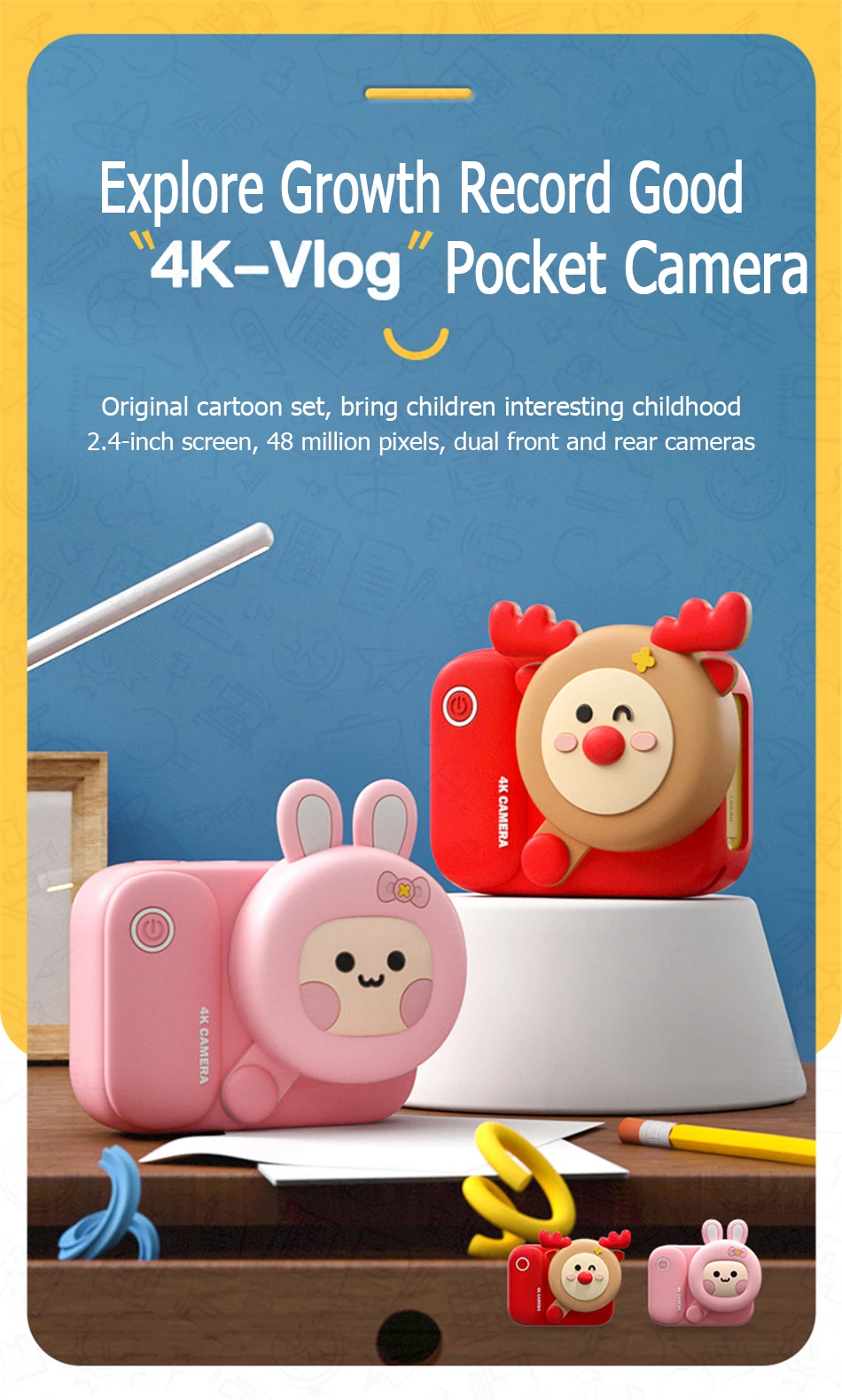 4K Camera Kids Camera Digital Camera 48MP Camera Toy Vlog Pocket Camera For Girl Boy Children Gift Kids Education Toy Camera