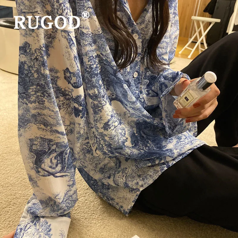 Женская винтажная блузка RUGOD Повседневная Свободная с длинным рукавом в