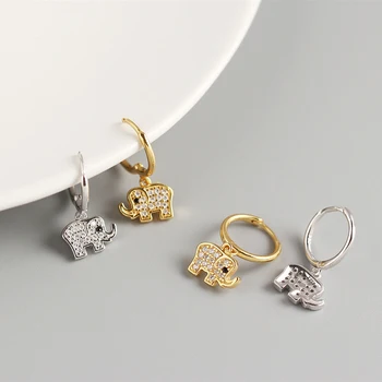 

Cartoon Elephant Europe INS 925 Sterling Silver Hoop Earrings Girl Ear Bone Earring Zircon EarRing For Woman Engagement Jewelry
