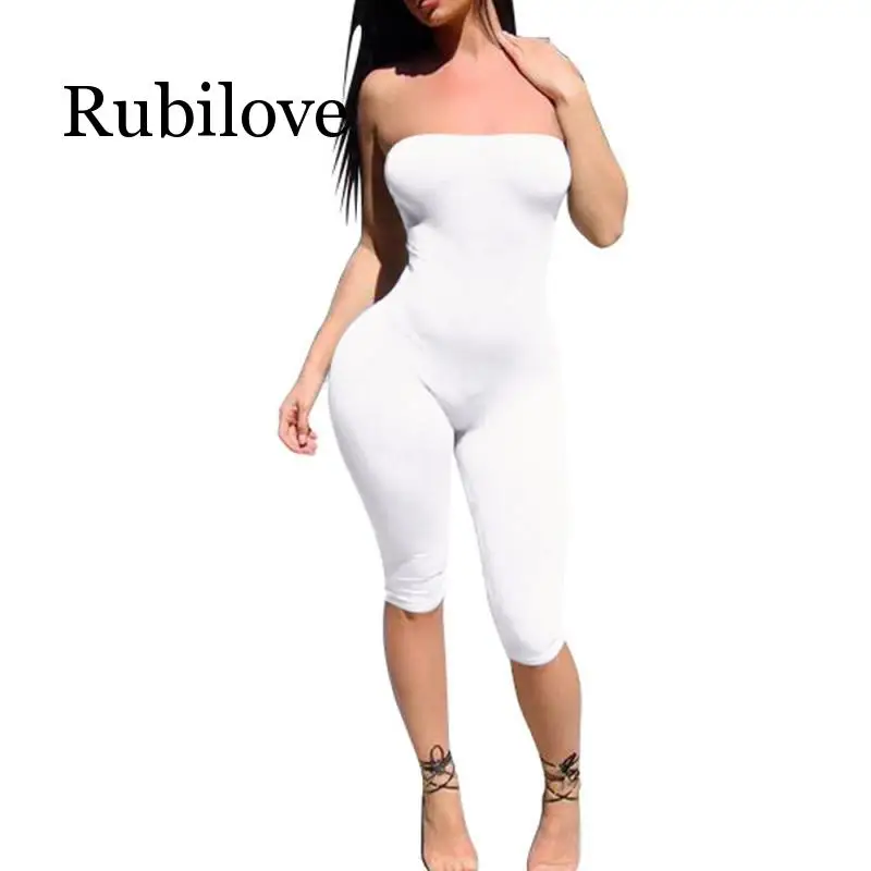 Rubilove женский Клубная одежда без бретелек комбинезон черно-белые облегающие вечерние комбинезоны широкие брюки