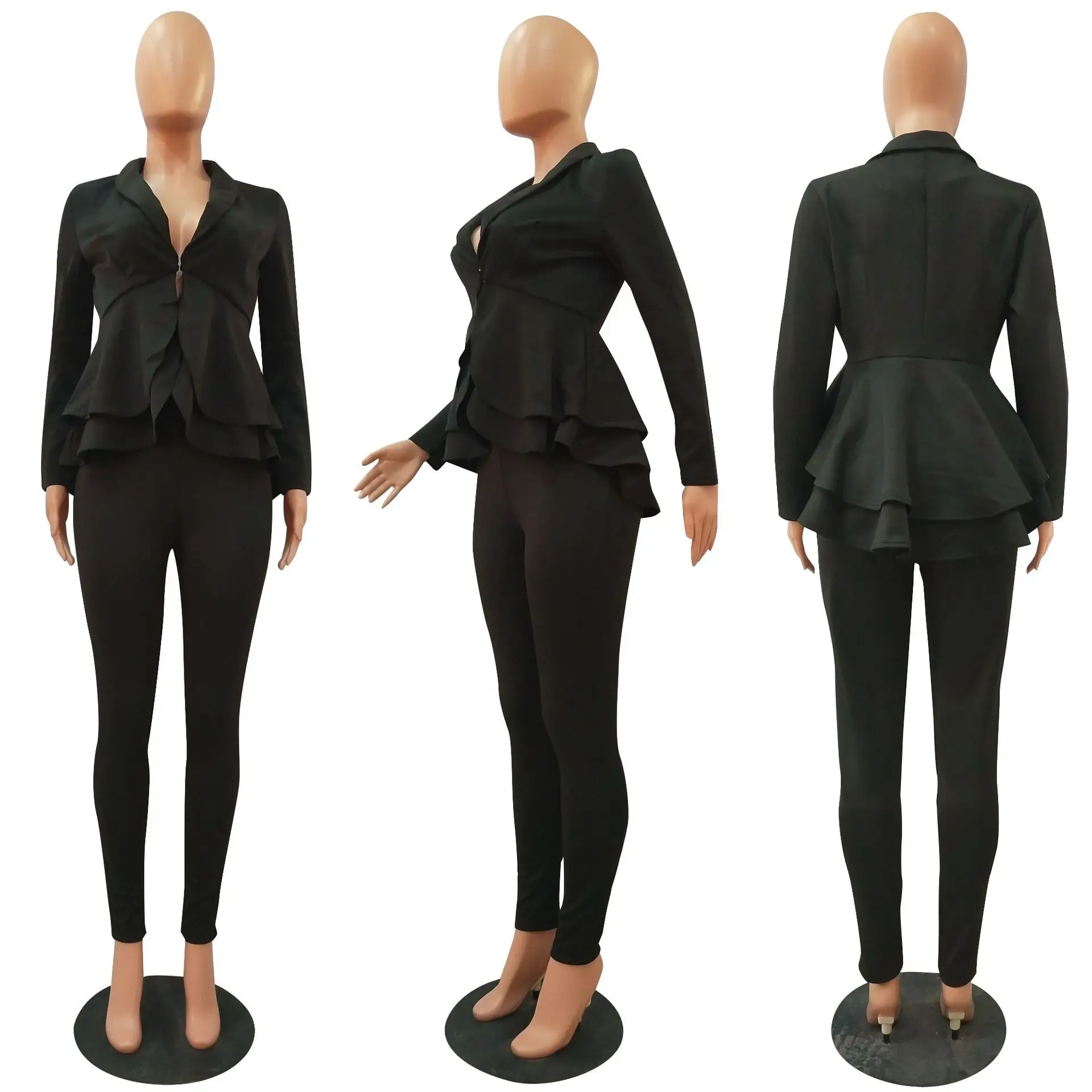 Большие размеры, офисные женские комплекты из 2 предметов, черная куртка, пальто, штаны-шаровары, Дамский осенний элегантный деловой костюм, женская одежда XL - Цвет: Черный
