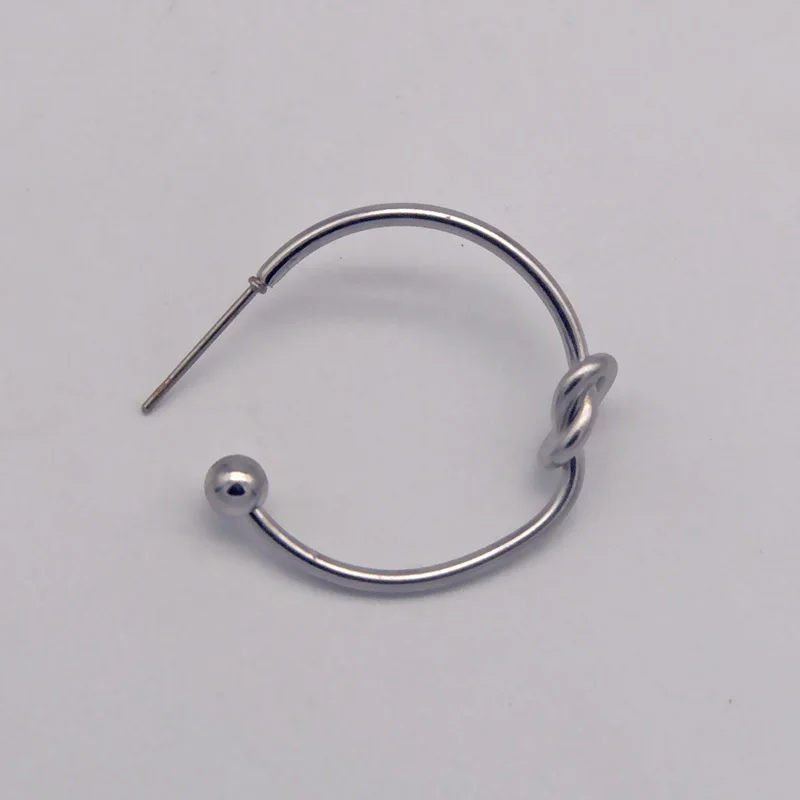 Оригинальные дизайнерские круглые серьги кольца из нержавеющей стали с узелком