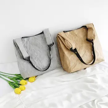 

Waterproof Tyvek Shoulder Handbags Women Casual Eco-Friendly Shopping Totes Solid Color Top-handle Bags for Female Lady