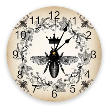 

Retro Flower Bee Crown Wreath Creative Wall Clock Silent Modern Clock Watch Living Room Home Decor Wall Watch