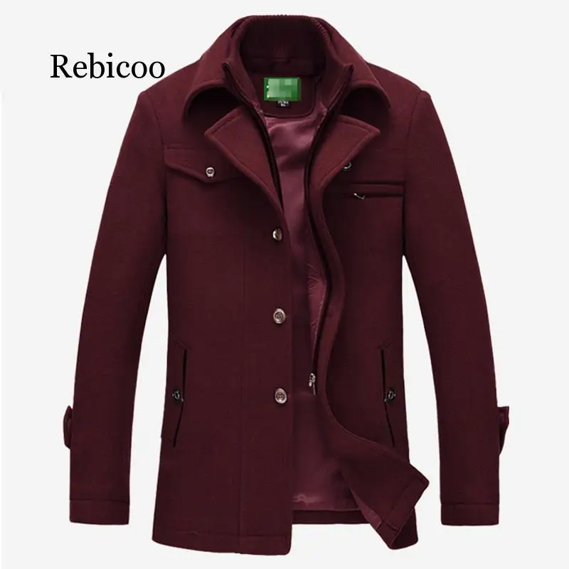 

Men Winter Wool Coat Men's New High Quality Solid Color Simple Blends Woolen Pea Coat Male Trench Coat Casual Overcoat