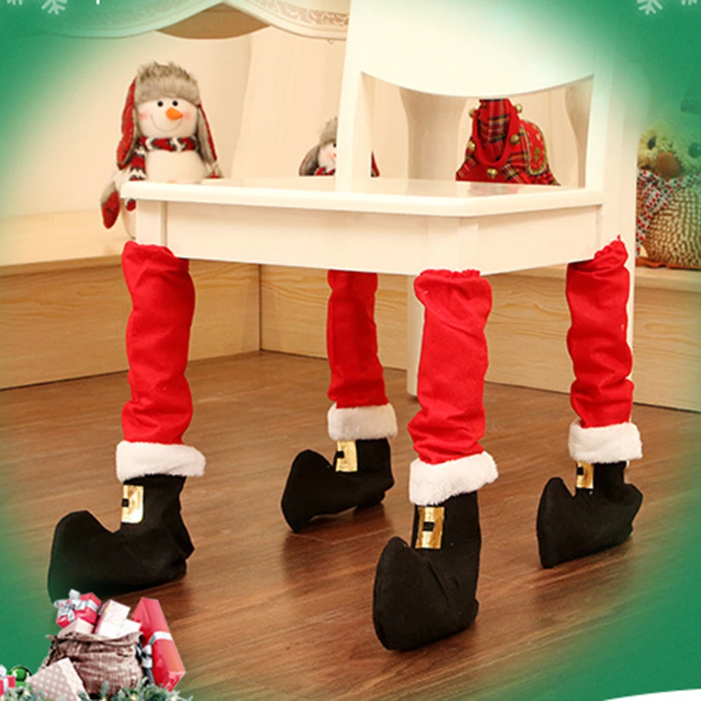 

4Pcs Christmas Dining Hall Bar Table Chair Cover Leg Covers Xmas Decoration chair legs home party kids DIY decor hotel
