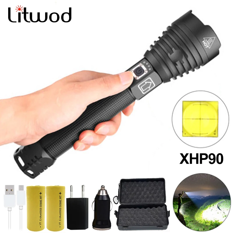 Светодиодный фонарик XHP90 Мощный Usb масштабируемый фонарь Xhp70.2 тактический XHP50.2 с