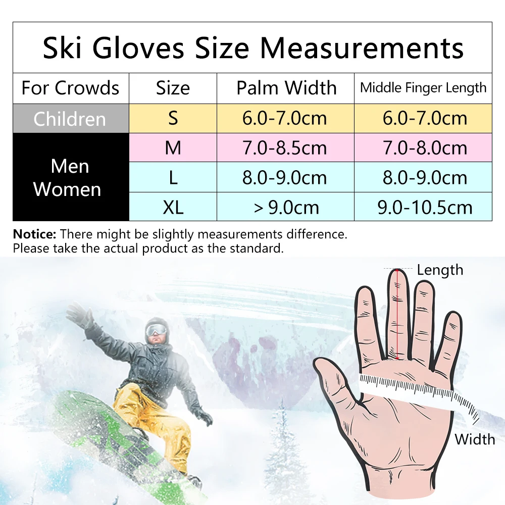 COPOZZ  Men Women 3 finger Touch screen Ski Gloves Waterproof Winter Warm Snowboard Gloves Motorcycle Riding Snowmobile Gloves 6