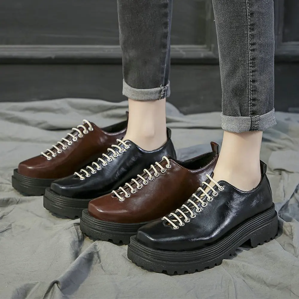 

Women Thick bottom Sneakers Lace up Leather low heel Cross-tied shoes Non-slip Ladies height Increase Casual Shoes B62-37 JY