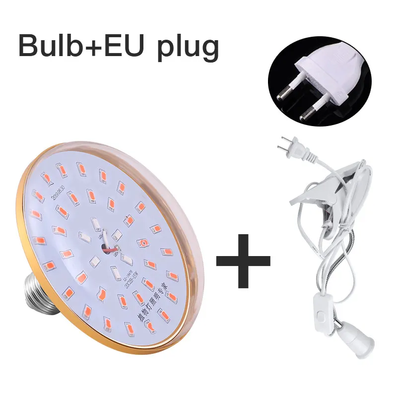 bulb with EU plug E27 AC85-165v светодиодный светать полный спектр Фито лампа для комнатных растений цветы фрукты саженцы Fitolampy растут палатки коробка - Испускаемый цвет: bulb with EU plug
