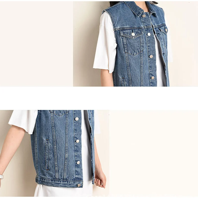 Autumn Large Size 6XL Casual Women's Denim Vest Short Sleeveless Turn-down Collar Ladies Vests New Slim Female Waist Vest