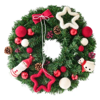

40CM PVC Christmas Home Door Wall Hanging Garland Decoration Christmas Wreath Wicker Felt Ball Farmhouse Decor Party Supplies