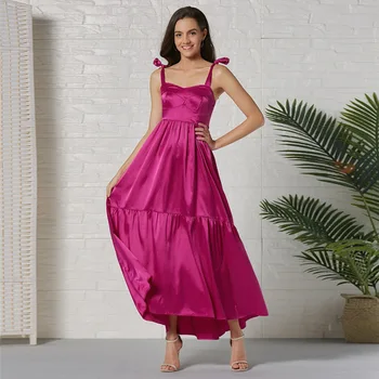 

BacklakeGirls Elegant Women Long Satin Evening Party Night Dress 2020 Summer Women Sexy V-neck Spaghetti Strap Open Back Dress