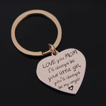 

FLYANGEL Heart Keychain Engraved Love Your Mom I'll Always Be Your Little Girl Gifts For Daughter Bag Charm For Mother Gifts