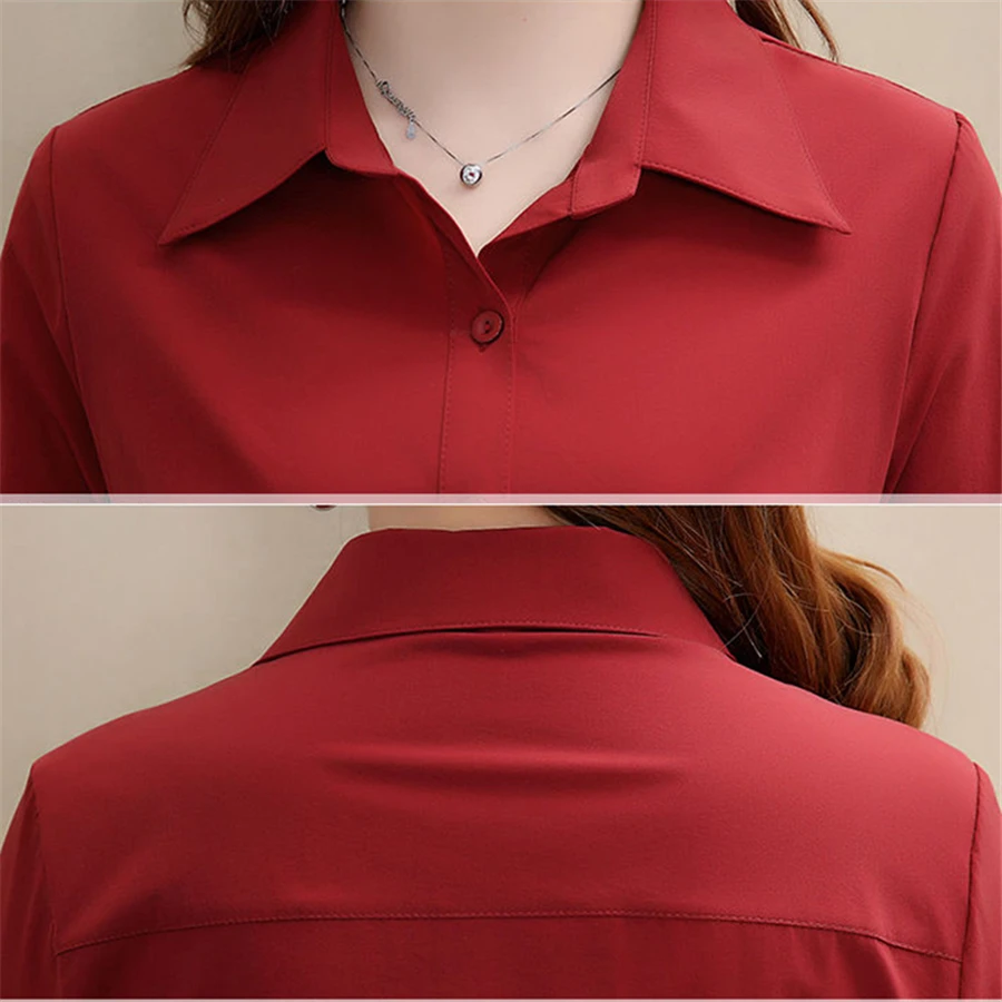 Chic Solid polo collar shirt women fashion elegant slim plus size 5XL long sleeve blouse female 2021 new Mom casual spring tops