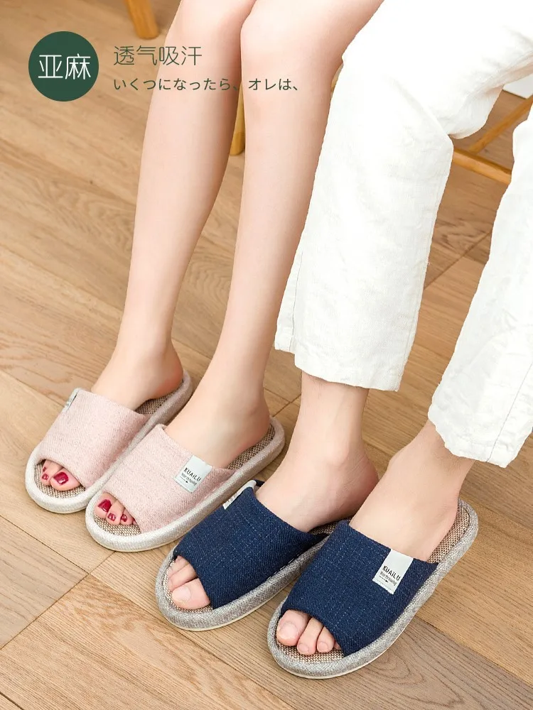 

Wear-Resistant Soft Surface Skin Four Seasons Comfortable Simple Home Cotton Linen Slipper Women's Thick Bottomed Flax Anti-slip