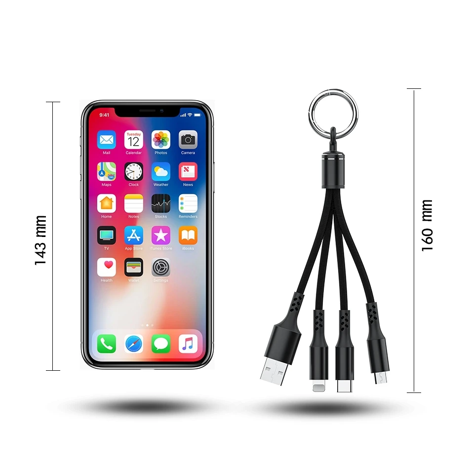ROCK USB кабель для iPhone 11 XS X 8 Зарядка 3 в 1 Micro usb type C кабель портативный брелок кабель для синхронизации данных для samsung S9