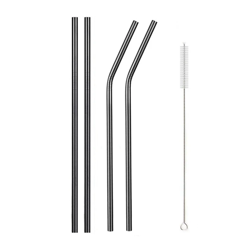 Vibrant Reusable Stainless Steel Straws with Cleaning Brush - Eco-Friendly Drinkware Set