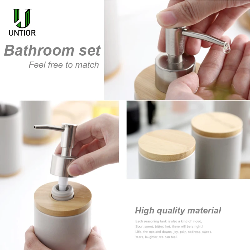 UNTIOR 3PCS Ceramic Bathroom Accessories Set Fashion Soap Dispenser Toothbrush Holder Tumbler Ceramic Household Bathroom Product 4