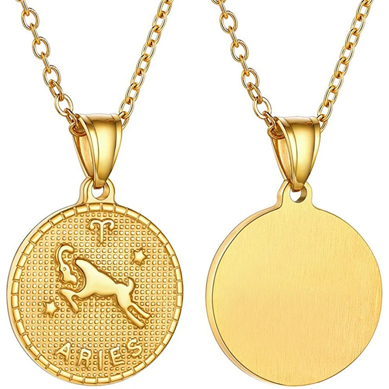 12 Созвездия Золотая медальон в форме монеты Знак зодиака ожерелье Мужчины