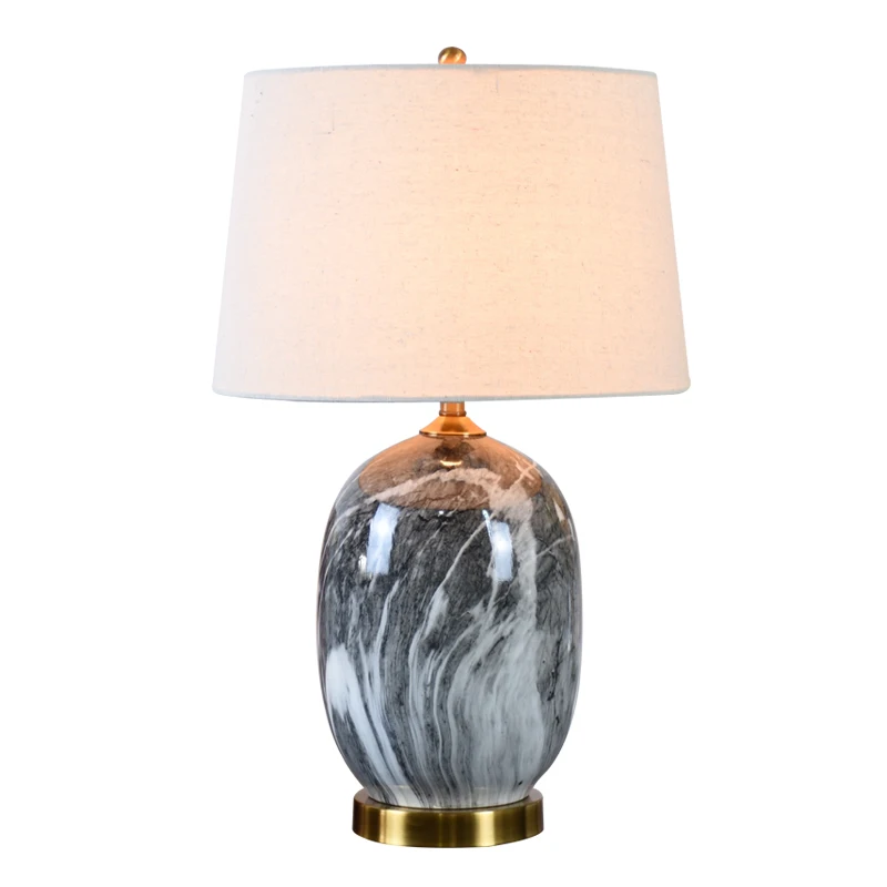 flat lampshade Китайский искусственный Мрамор восковая тыква Керамика настольная лампа для спальни ночники гостиная прихожая изучьте стол ночник для чтения TD095 - Цвет абажура: flat lampshade