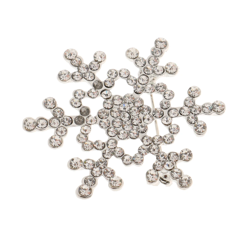 Silver Snowflake Diamante Brooch Rhinestone Crystal Broach Pin Xmas Gift