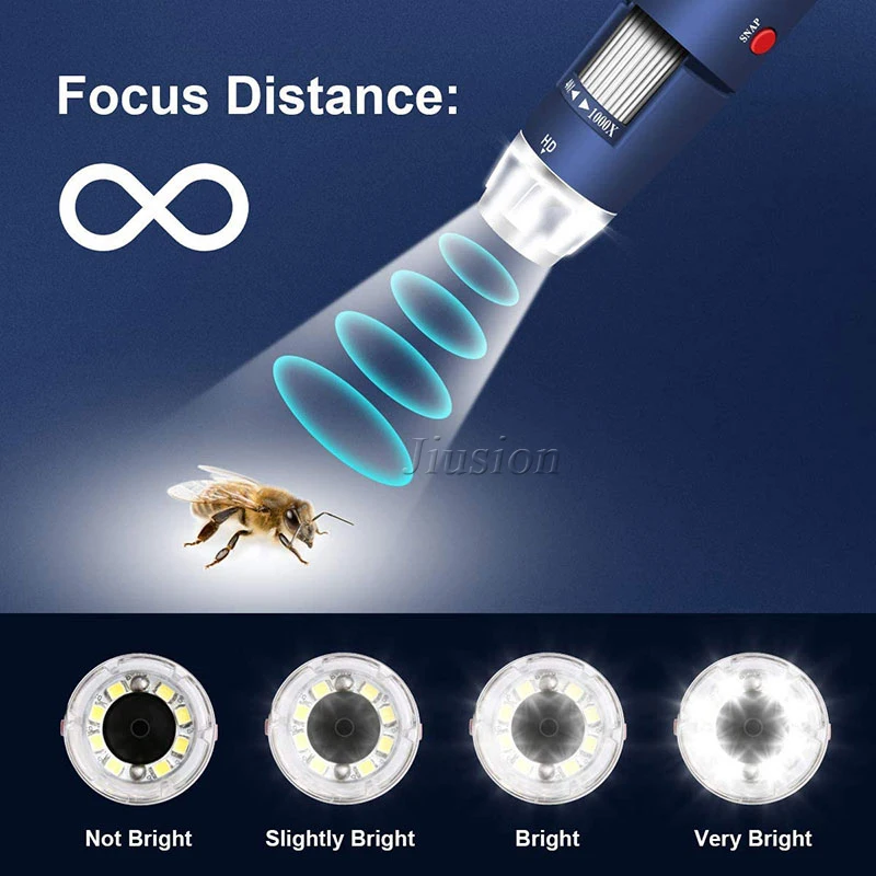 2K USB Digital Microscope 40X to 1000X Portable Magnifier Endoscope Camera 8 LEDs Aluminum Alloy Stand for OTG Android Mac Wins