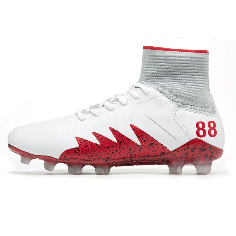 Zapatos de foutbol para hombre al aire Botas De foutbol blancas doradas para hombre, zapatos De foutbol De tobillo alto - Цвет: White And Red