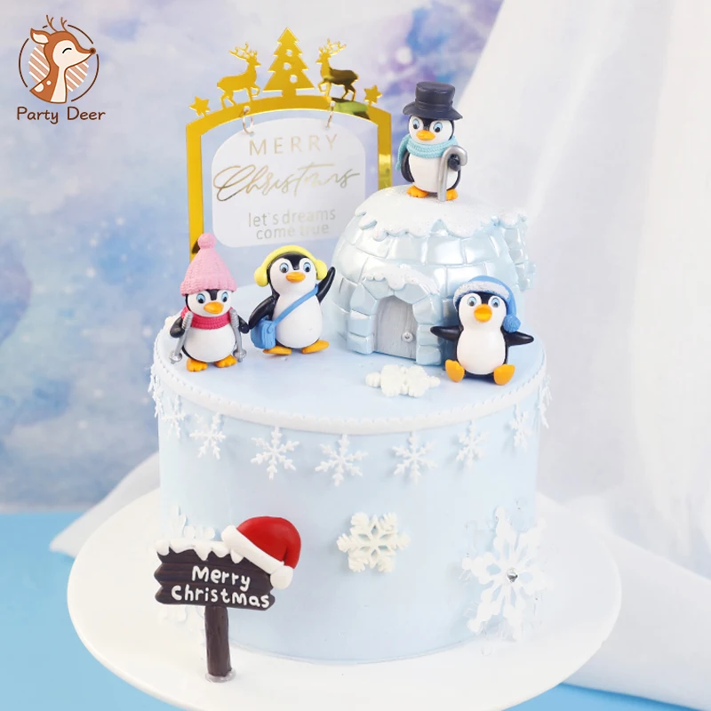 Decoration De Gateau En Forme De Pingouin Echarpe De Joyeux Noel Pour Fete Prenatale Flocon De Neige Decoration De Patisserie Fournitures De Desserts Aliexpress