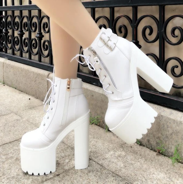 Fashion Women Boots Ankle Boots 2023 New Shoes Women Boots All Match High  Quality Pu Leather Chunky Heels Shoes Femalean Color Creamy-white Shoe Size  36