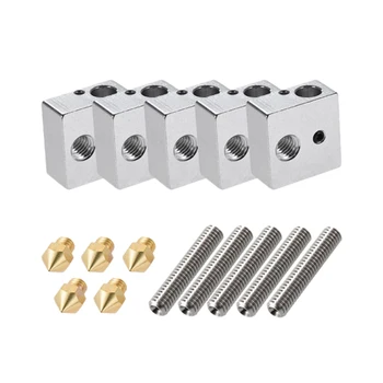 

5Pcs/Set Anet A8 1.75Mm Teflon Throat Tube 0.4Mm Extruder Nozzle Print Heads M6 Heater Block Hotend For 3D Printer Parts