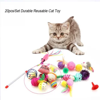 

Cat Toy 20Pcs/Set Pet Kit Fun Feather Set Pet Kitten Dog Cat Interactive Play Supplies Variety Pet Toys Cat Nip Mouse Ball