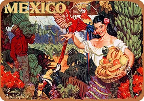 Messico Land Of Tropical Splendor Wall Poster Tin Sign Vintage Bbq Restaurant Dinner Room Cafe Shop Decor