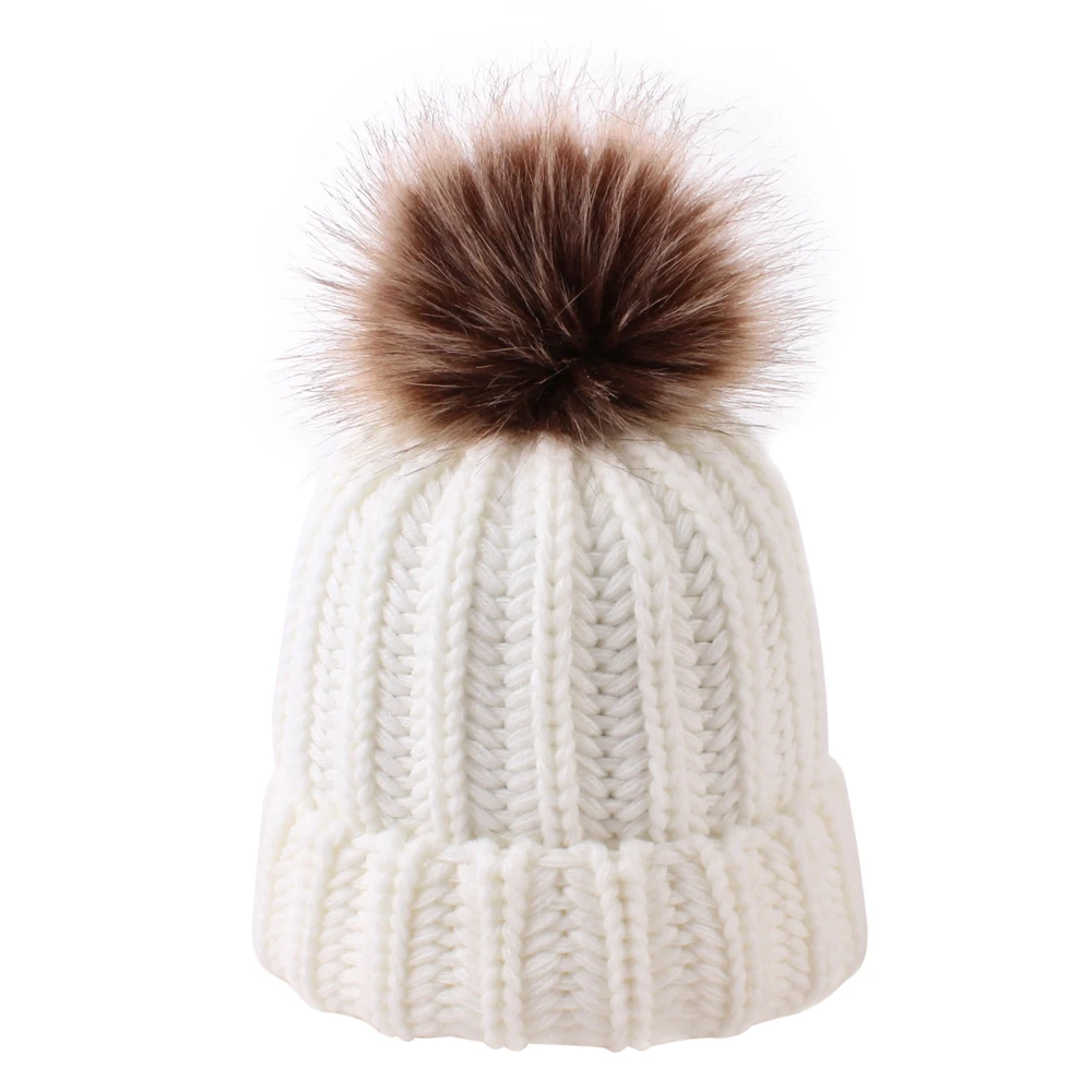 YEABIU/Новинка года; зимняя теплая шапка для маленьких девочек с помпоном; плотная Вязаная хлопковая шапка для мальчиков; однотонная шапка для отдыха на открытом воздухе для взрослых и женщин