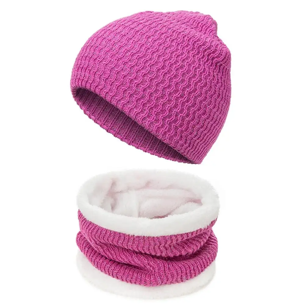 Комплект из 2 предметов, зимняя теплая вязаная шапка с шарфом, Skullies Beanies, для девочек 5-16 лет, детский спортивный комплект для улицы