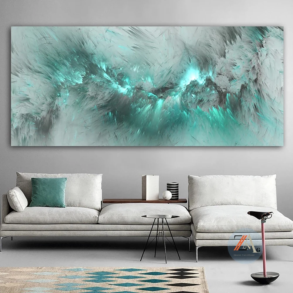 new2022 light green blue geometric clouds modern abstract oil painting canvas printing art wall decoration for home room decor aliexpress new2022 light green blue
