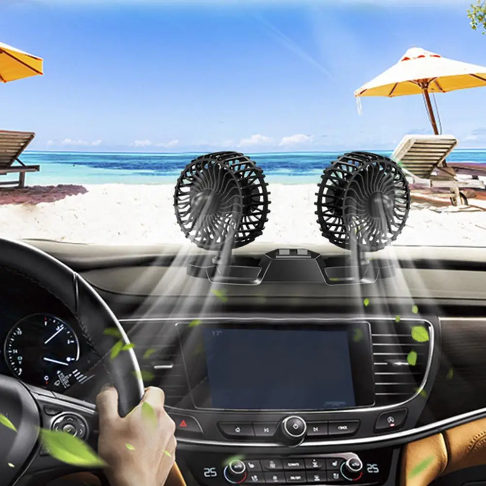 Dual Head Car Fan Rotating Free Adjustment Auto Blow Air Powerful Quiet Portable Ventilation Dashboard Electric Fans | Автомобили и