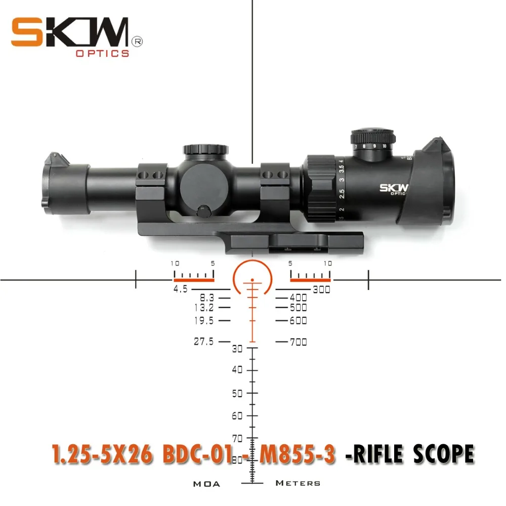 SKWoptics1.25-5x26bdc-01-M855-3 тактические оптические прицелы для охоты AR, M4 прицел компактный прицел ar15 BDC Сетка 30 прицел кольцо
