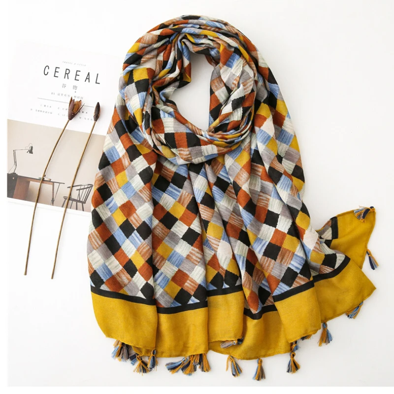 Fashion Women grid Scarf Long size 180x90cm Cotton scarves Winter Lady Scarves Soft Shawl Wrap Scarf Elegant for Christmas  (36)