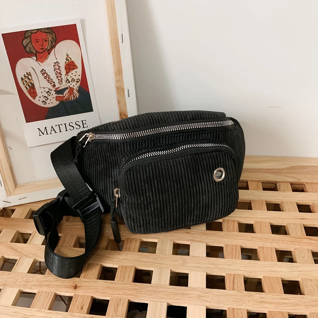 Aelicy Waterproof Waist Bag Men Female Corduroy Functional Money Phone Belt Belt Bag With 2 Zipper Bags Large Capacity 1024