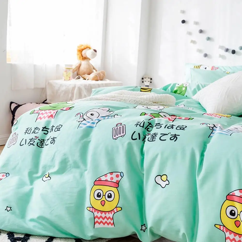 

Green Cartoon Frog Bunny Japanese Duvet Cover Set Flat Fitted Sheet Cotton Bedlinens Hypoallergenic Twin Queen Size Bedding Set