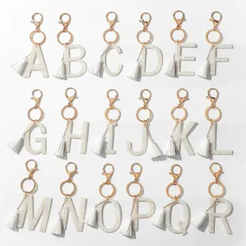 

A-Z White Acetate Initial keychain gold color Resin Alphabet keychain 26 English Word Key Chain jewelry gift