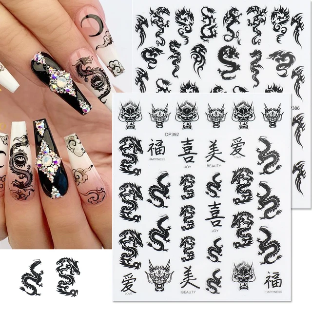 NKOOGH Nail Charms Chinese Dragon Nail Stickers Waterproof With Adhesive  Backing Dragon Nail Stickers Punk Style Nail Decals Good Gift for Women Men  