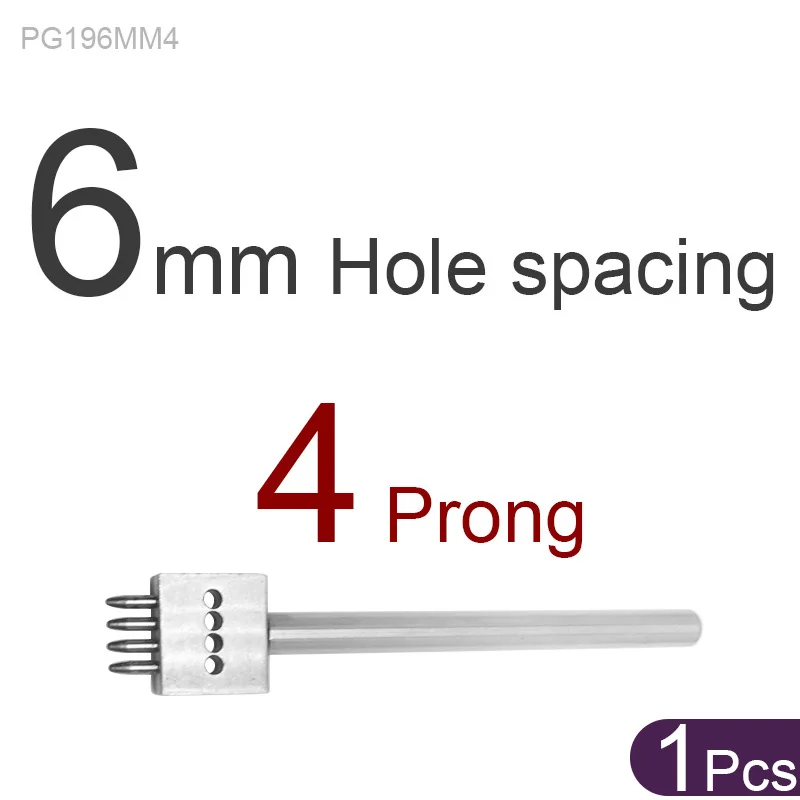 PG196MM4 Кожа перфорационный инструмент 1/2/4/6/10 зубец 4/5/6/8 мм расстояние между отверстиями Round1mm Диаметр укалывание Утюг для кожи ремесла с ящик для хранения - Цвет: PG196MM4