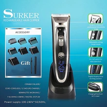 Surker светодиодный триммер для волос с цифровым дисплеем перезаряжаемая электрическая машинка для стрижки волос Мужская Беспроводная моющаяся стрижка Регулируемая керамическая