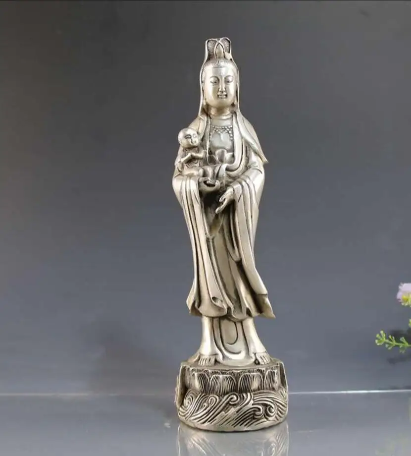 Медная статуя белого медного Будды украшения коллекции для дома lotus send son Guanyin |