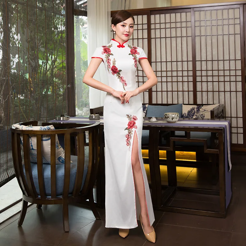 Зеленое вечернее платье, восточное, женское, элегантное, тонкое, Cheongsam, модное, в китайском стиле, свадебное, длинное, Qipao, роскошный халат, Vestido S-XXXL