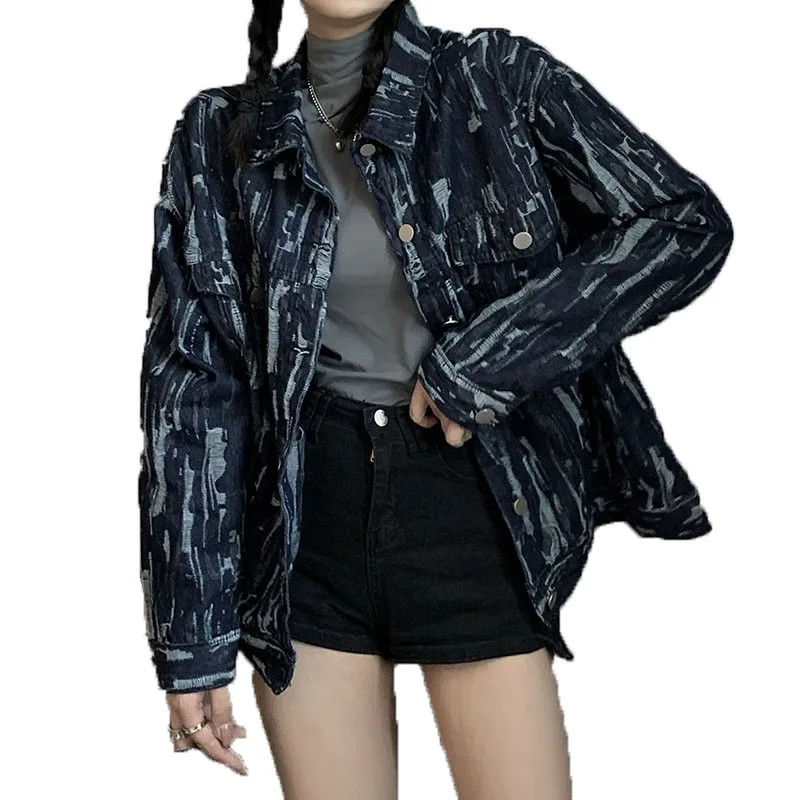 

Denim Jacket Women Vintage Loose Ripped Hole Denim Coats and Jackets Women Autumn Casual Long Sleeve Jacket