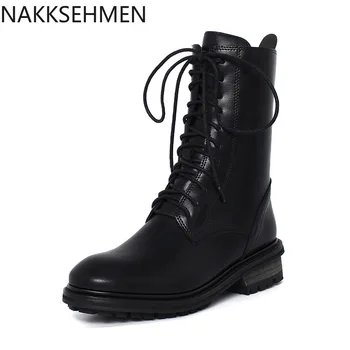 

2020 New Style for Autumn and Winter Handsome Boots Dark Wind Lace Platform Boots Tube shou jiao Boots Locomotive Boots